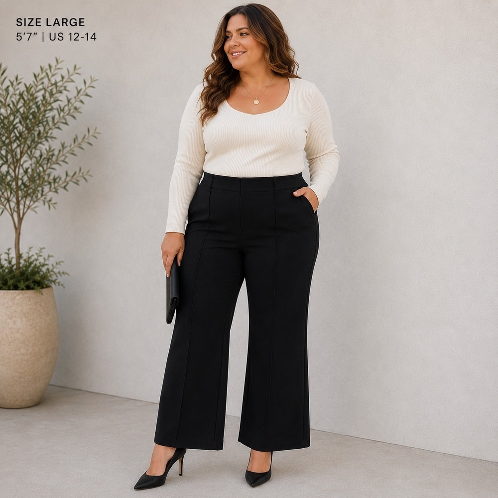 Rafaella Black High Rise Wide Leg Pintuck Trousers Pull On Pants Womens Large